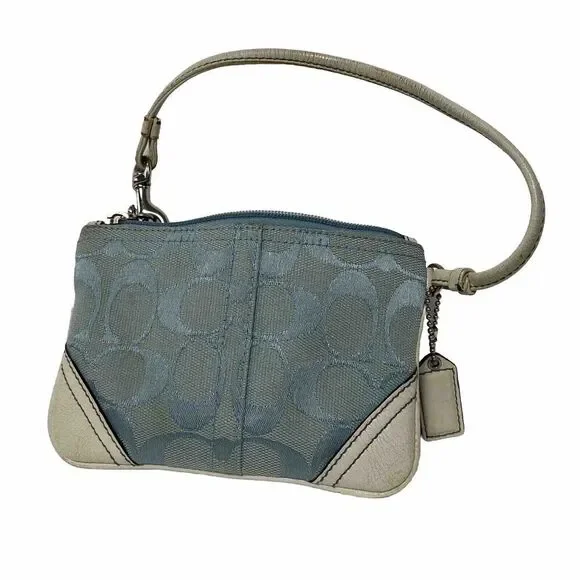 Coach Vintage Wristlet Tiffany Blue Signature Demi Jacquard Y2K Leather